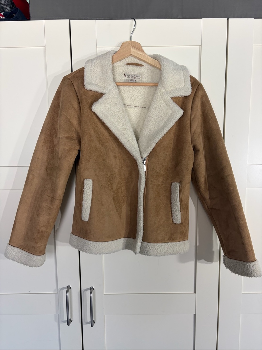 Koolaburra Brown Faux Suede Teddy Jacket with Cream Sherpa Trim W